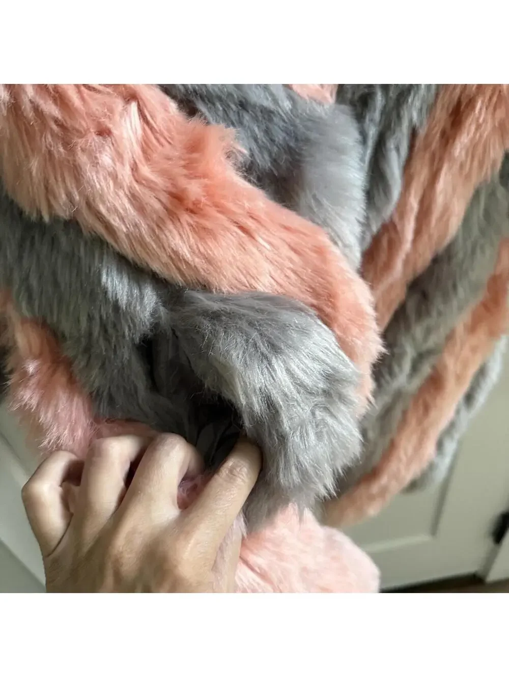💖 DAISY Pink & Gray Chevron Faux Fur Festival Coat